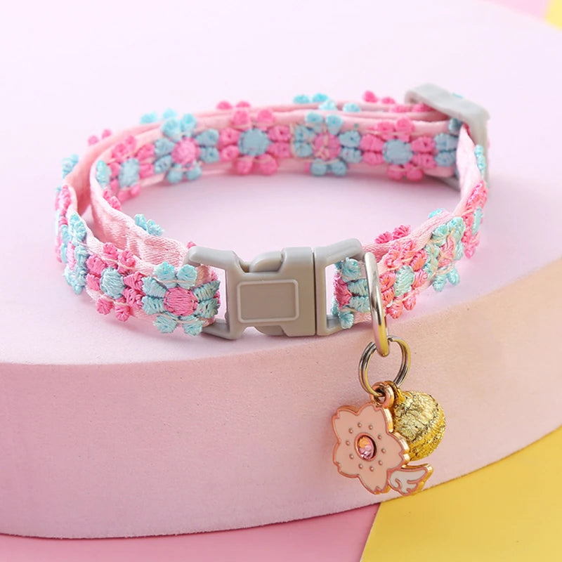 Pet Collar with Bell Cartoon Footprint Colorful Dog Puppy Kitten Collar Adjustable Safety Bell Ring Necklace  Bells Lolita