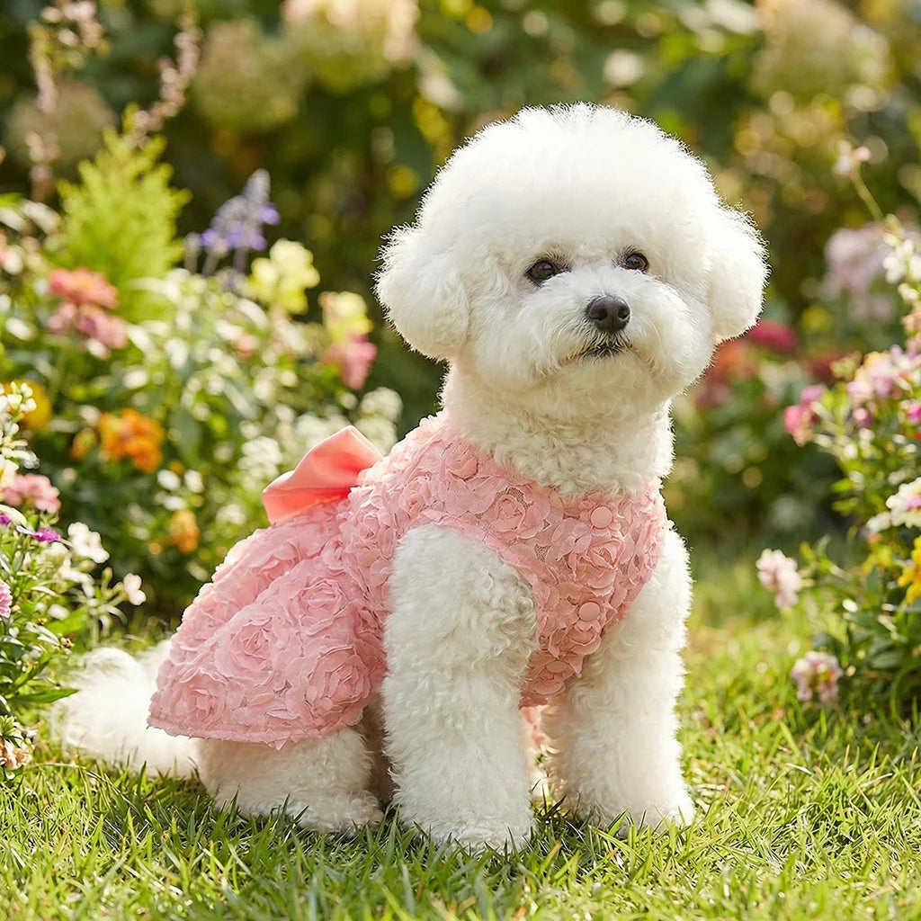 Dog Princess Dress Embroidered Flower Pet Pink Bowknot Princess Clothes Puppy Pet Spring Summer Dresses