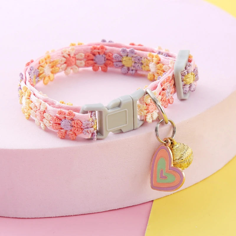 Pet Collar with Bell Cartoon Footprint Colorful Dog Puppy Kitten Collar Adjustable Safety Bell Ring Necklace  Bells Lolita