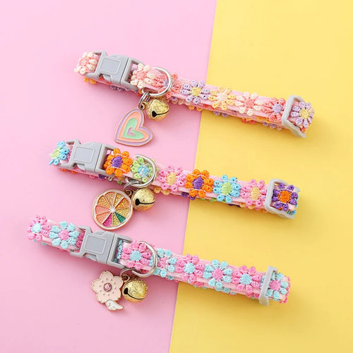 Pet Collar with Bell Cartoon Footprint Colorful Dog Puppy Kitten Collar Adjustable Safety Bell Ring Necklace  Bells Lolita