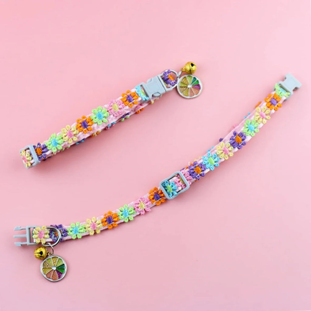 Pet Collar with Bell Cartoon Footprint Colorful Dog Puppy Kitten Collar Adjustable Safety Bell Ring Necklace  Bells Lolita