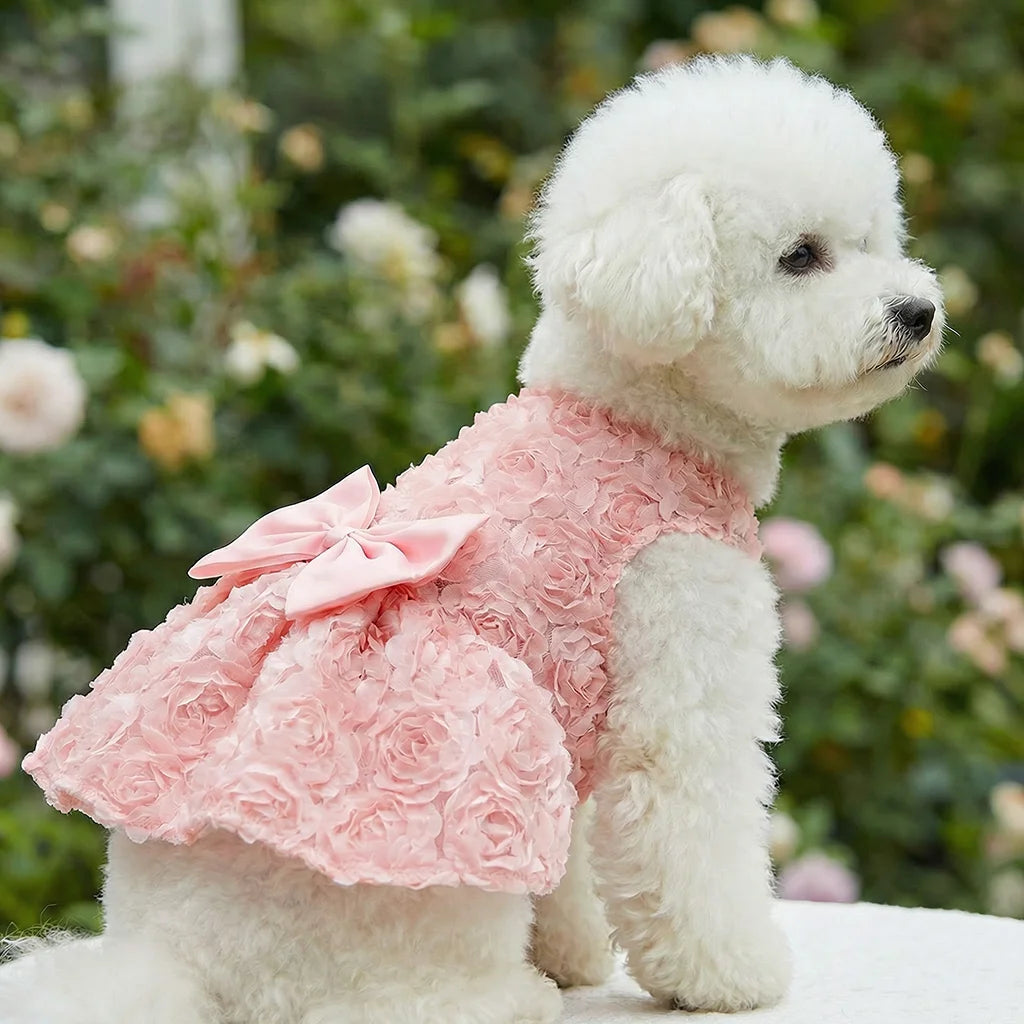 Dog Princess Dress Embroidered Flower Pet Pink Bowknot Princess Clothes Puppy Pet Spring Summer Dresses