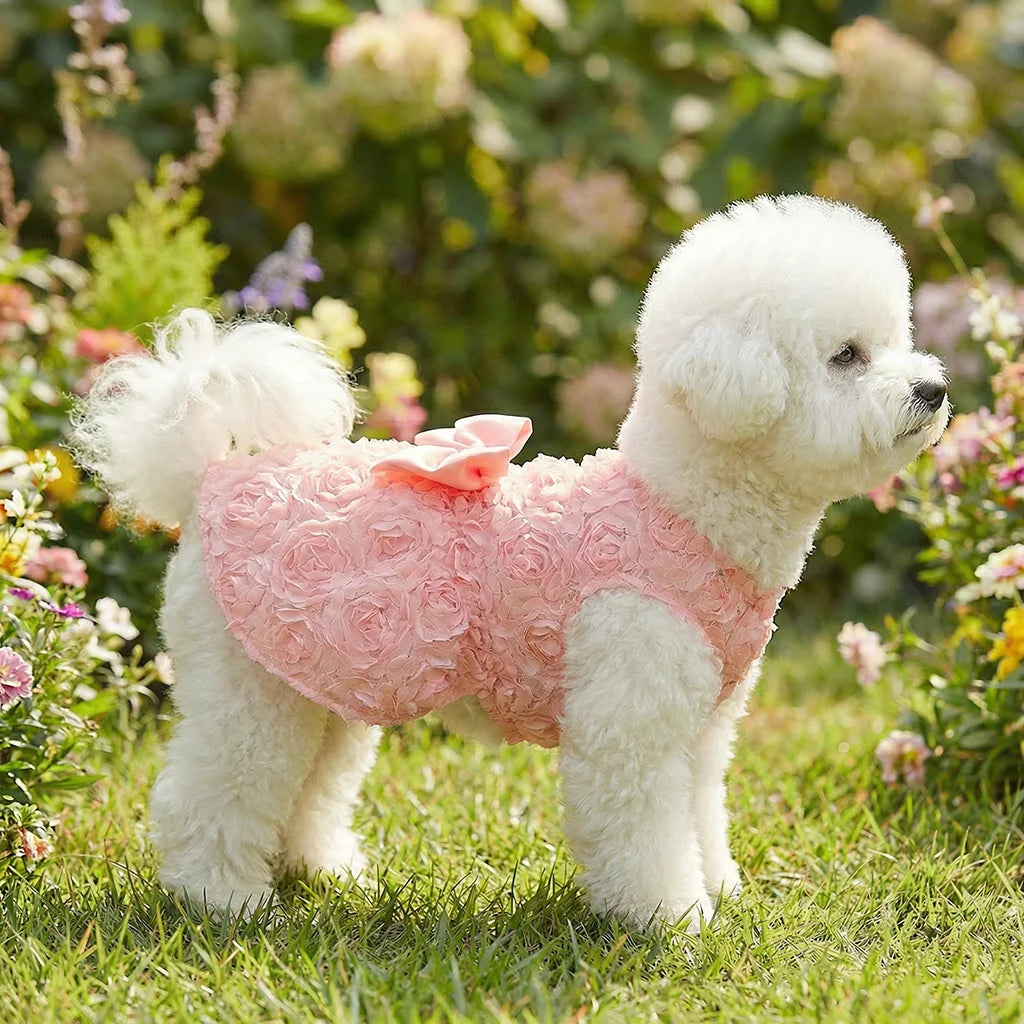 Dog Princess Dress Embroidered Flower Pet Pink Bowknot Princess Clothes Puppy Pet Spring Summer Dresses