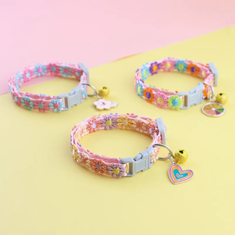 Pet Collar with Bell Cartoon Footprint Colorful Dog Puppy Kitten Collar Adjustable Safety Bell Ring Necklace  Bells Lolita